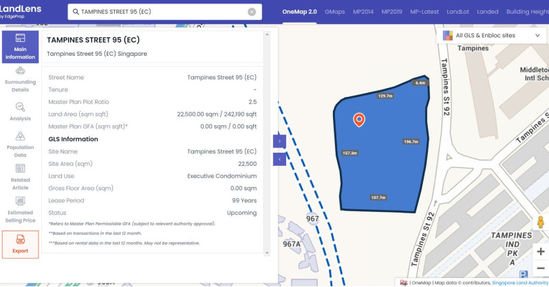 Tender for EC site at Tampines St 95 launched