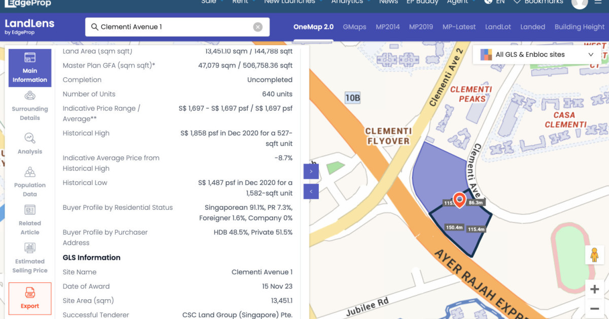 MCL Land and CSC Land JV submit highest bid of $1,250 psf ppr for Clementi Avenue 1 GLS site  - EDGEPROP SINGAPORE